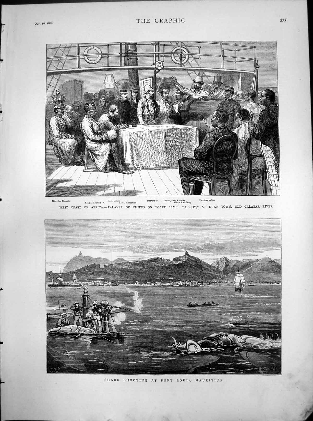 Old West Coast Africa Chiefs HMS Decoy Shark Shooting Port Louis 1880 Victorian