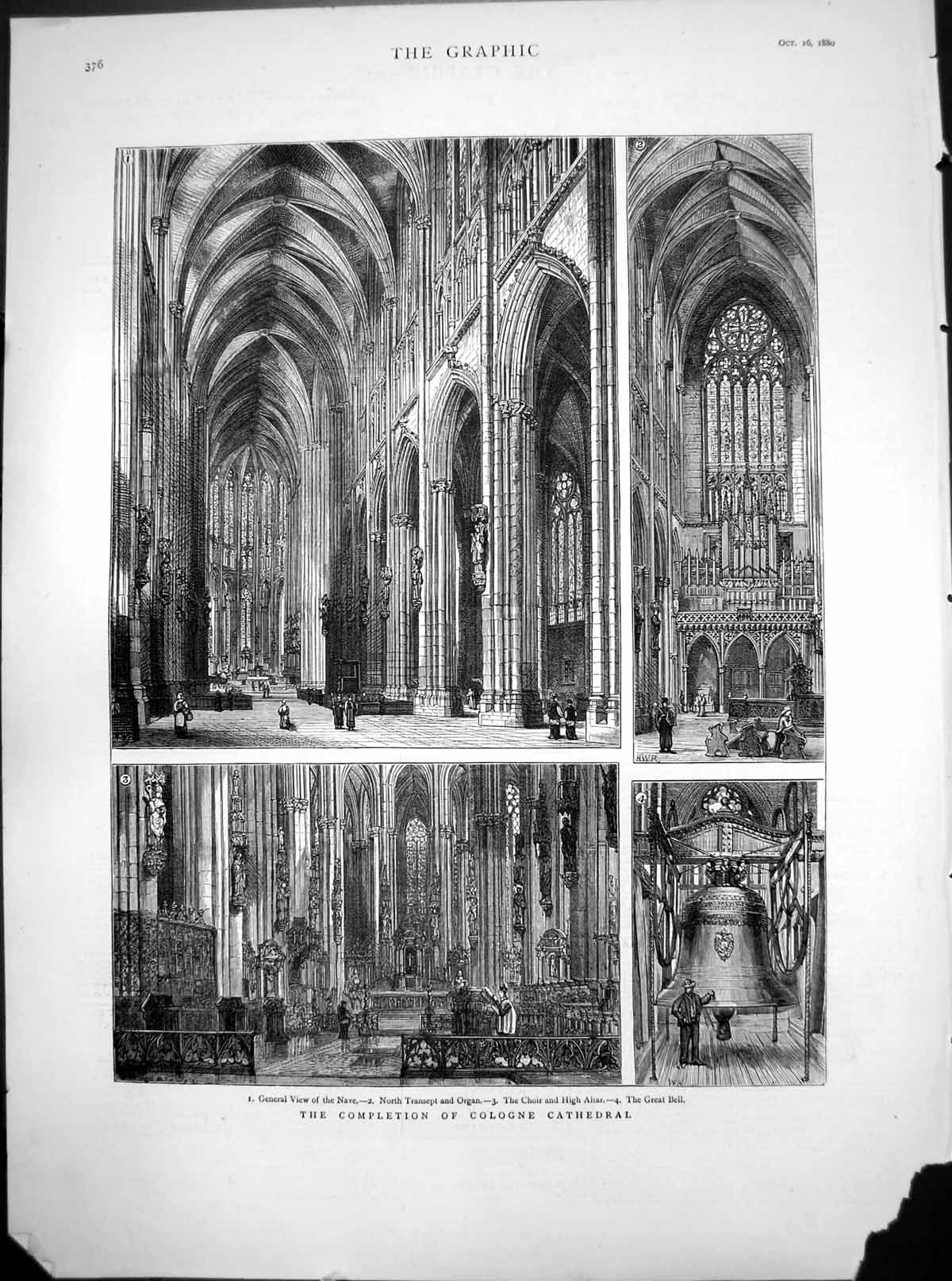 Old Completion Cologne Cathedral Interior Nave Choir Altar Bell 1880 Victorian