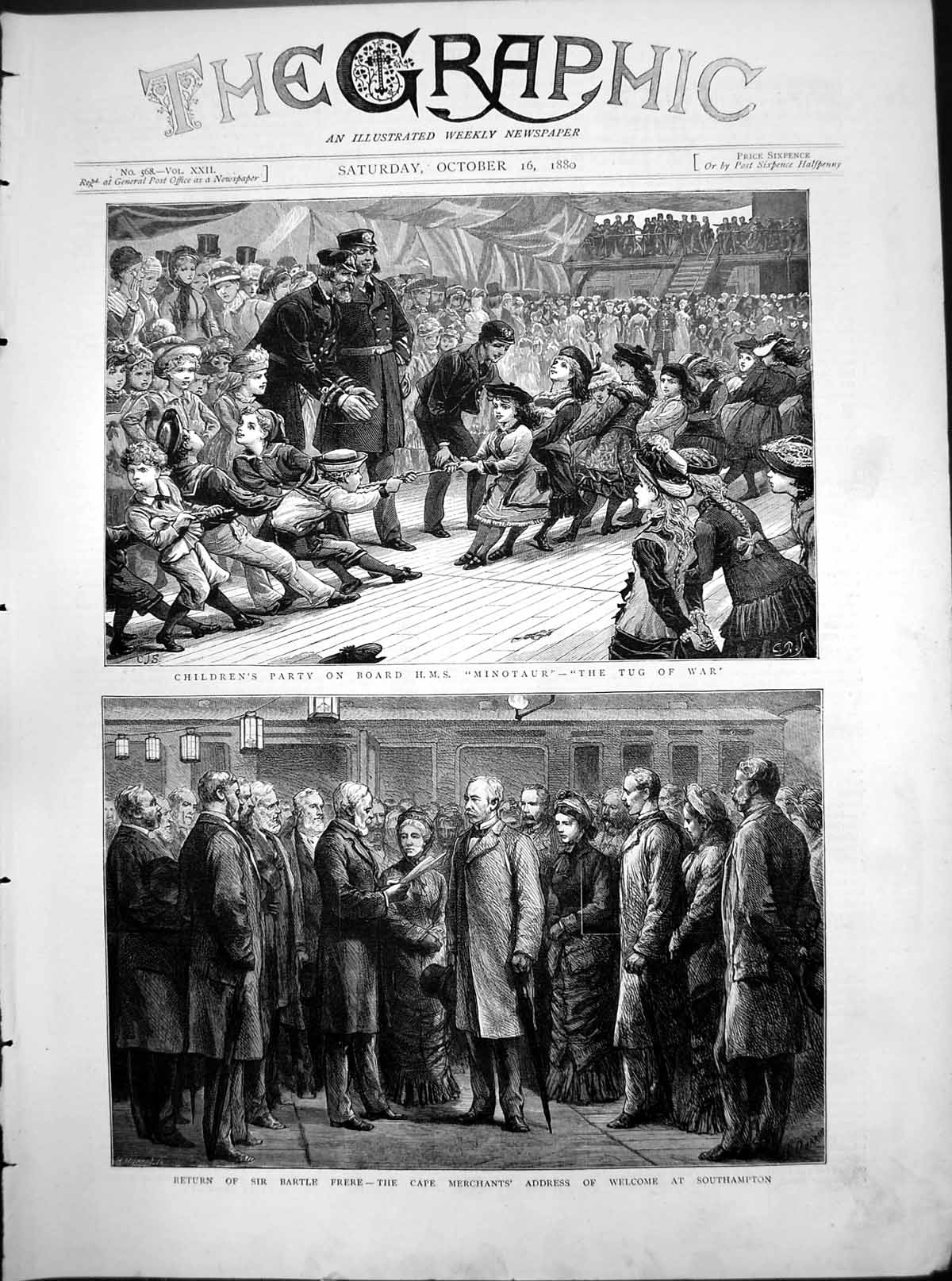 Print Children'S Party HMS Minotaur Return Sir Bartle Frere Southampton 1880