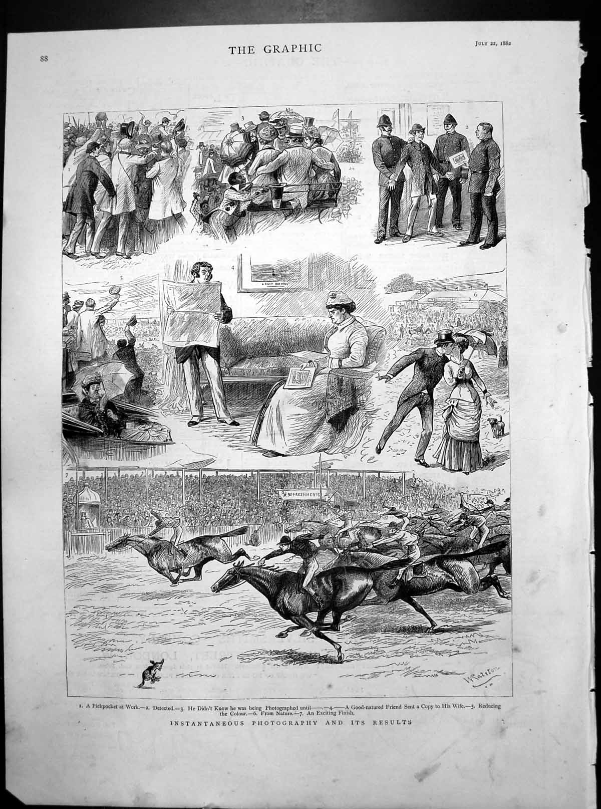 Old Print Instantaneous Photography Results Pickpocket Horse Racing 1882 19th
