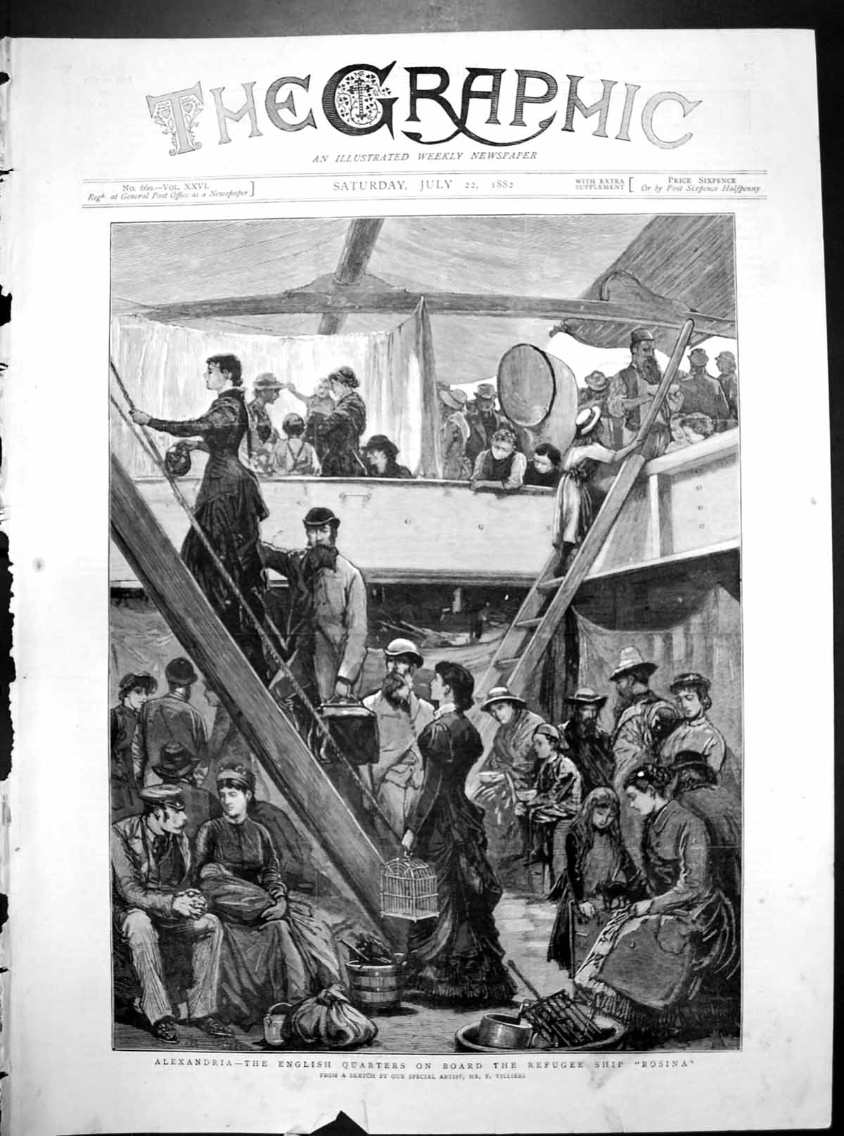 Antique Print Alexandria English Quarter On Board Refugee Ship Rosina 1882 19th