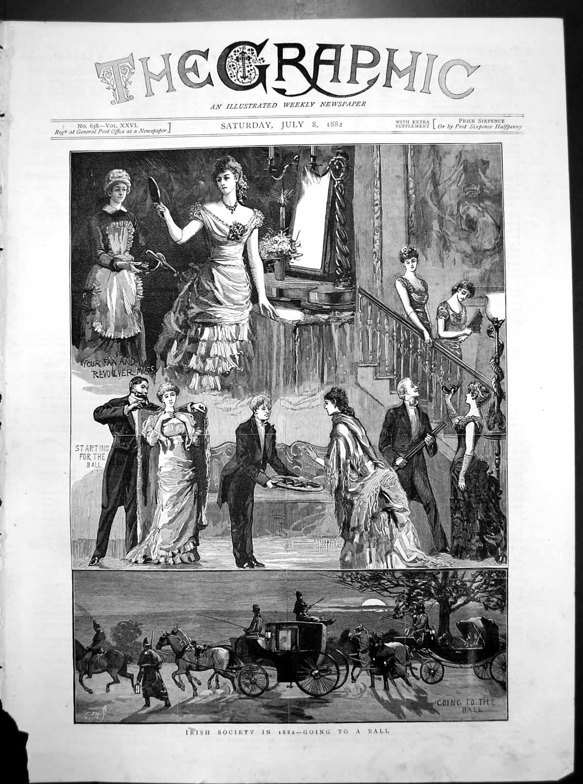 Old Irish Society Going To Ball Fan Revolver Armed Guard Carriage 1882 19th