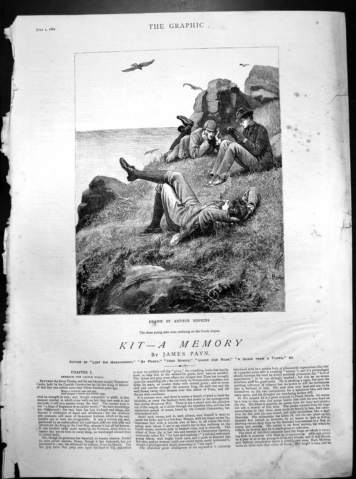 Old Kit ? A Memory Drawn Arthur Hopkins Three Men Recline Slope 1882 Victorian