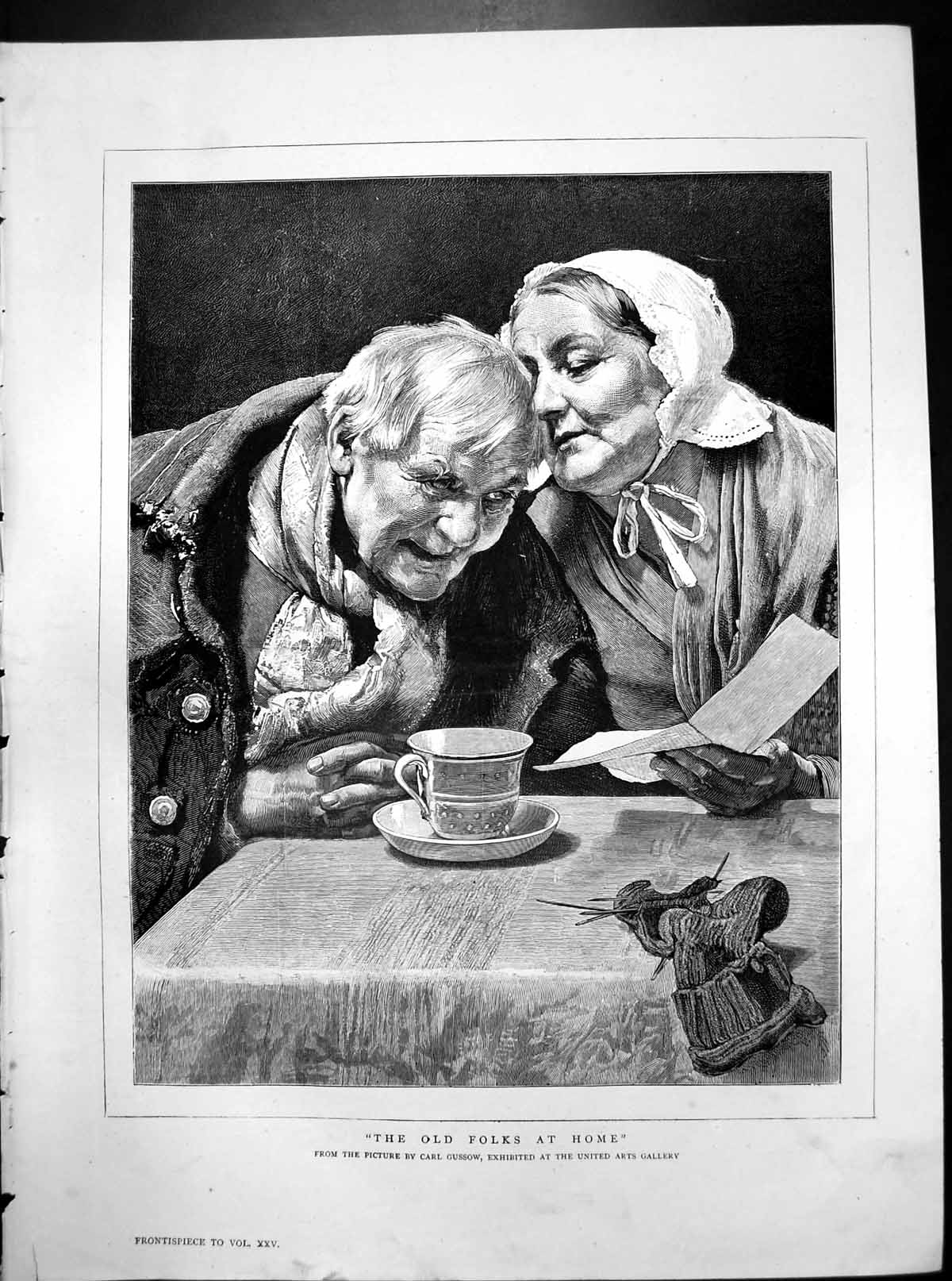 Antique Print The Folks At Home Picture Carl Gussow Reading Letter Cup 1882