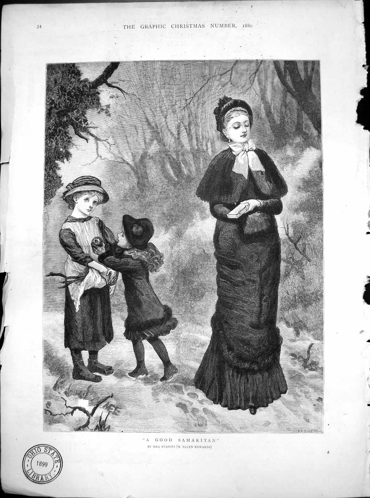 Old Print A Good Samaritan Mrs Staples M Ellen Edwards Lady Apple Children 1880