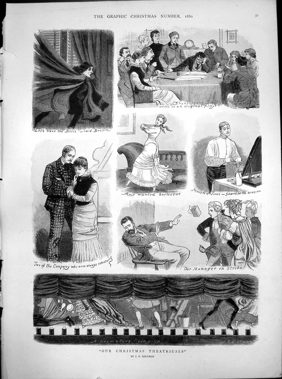 Old Our Christmas Theatricals JCDollman Tinted Sketches Performance 1880 19th