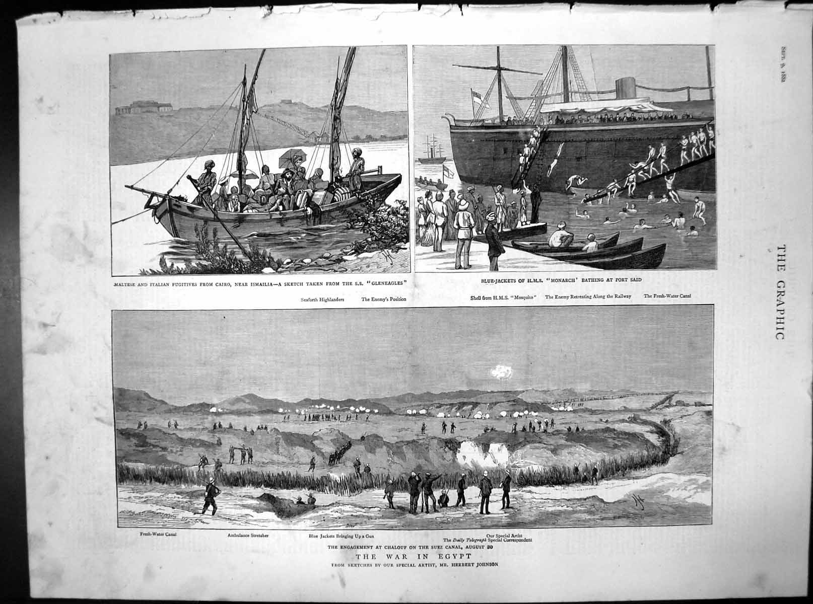 Old War Egypt Maltese Italian Fugitives HMS Monarch Chalouf Suez 1882 Victorian