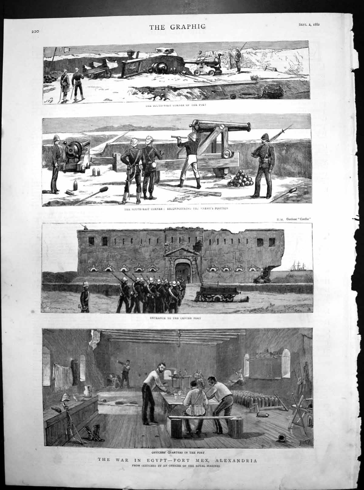 Print War Egypt Fort Mex Alexandria South East Corner Entrance Officers 1882