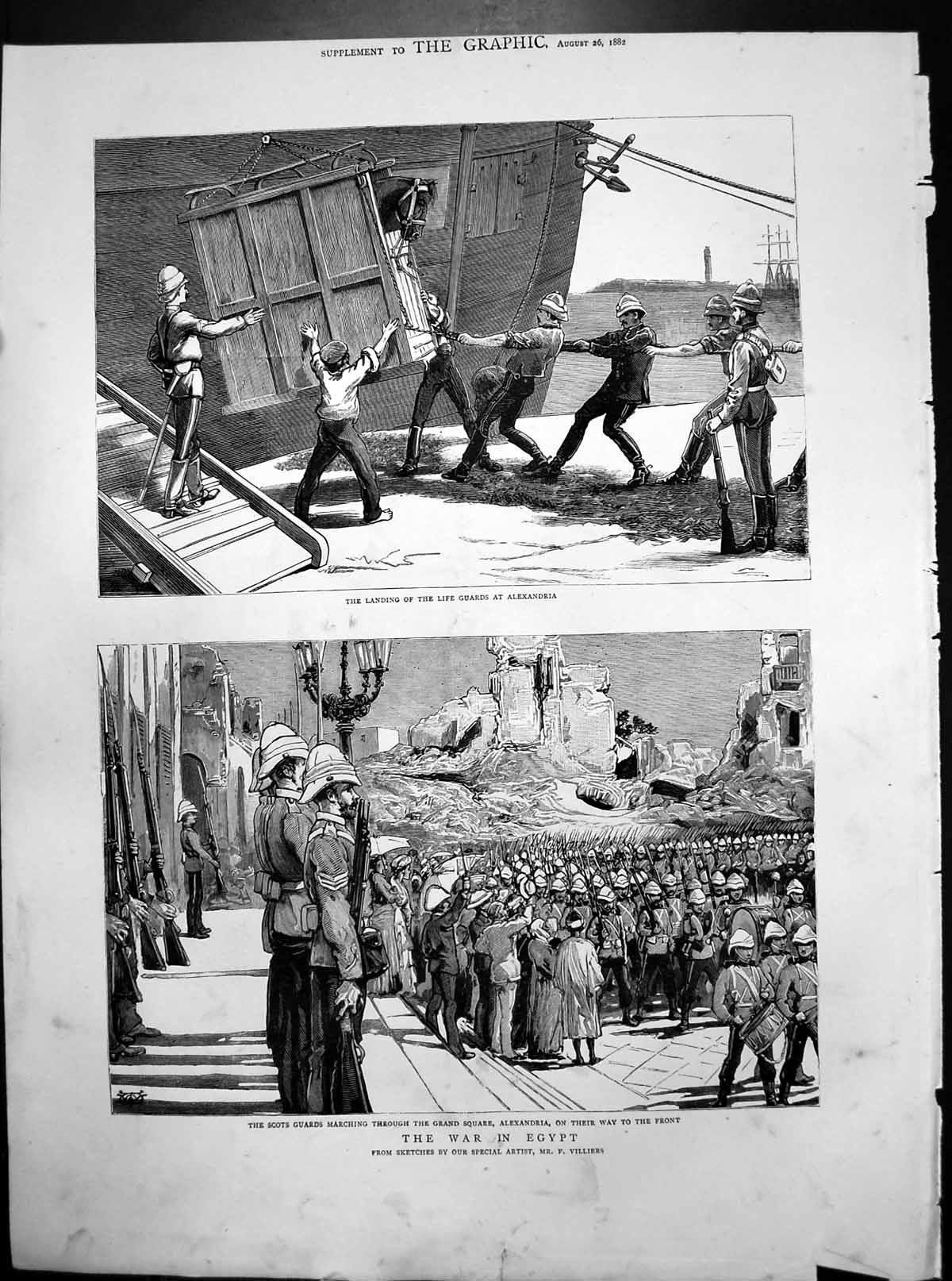 Old War Egypt Landing Life Guards Alexandria Scots Marching Front 1882 19th