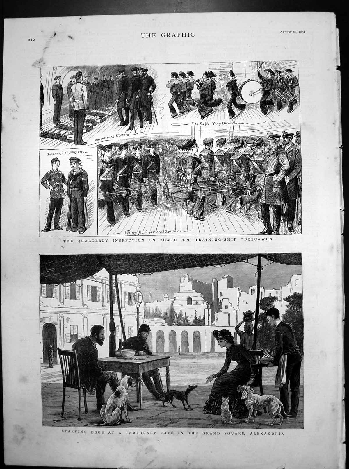Old Quarterly Inspection HM Training Ship Boscawen Starving Dogs 1882 Victorian