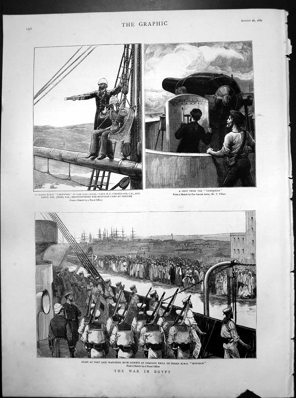 Antique Print War Egypt HMS Carysfort Temeraire Company Drill Monarch 1882 19th