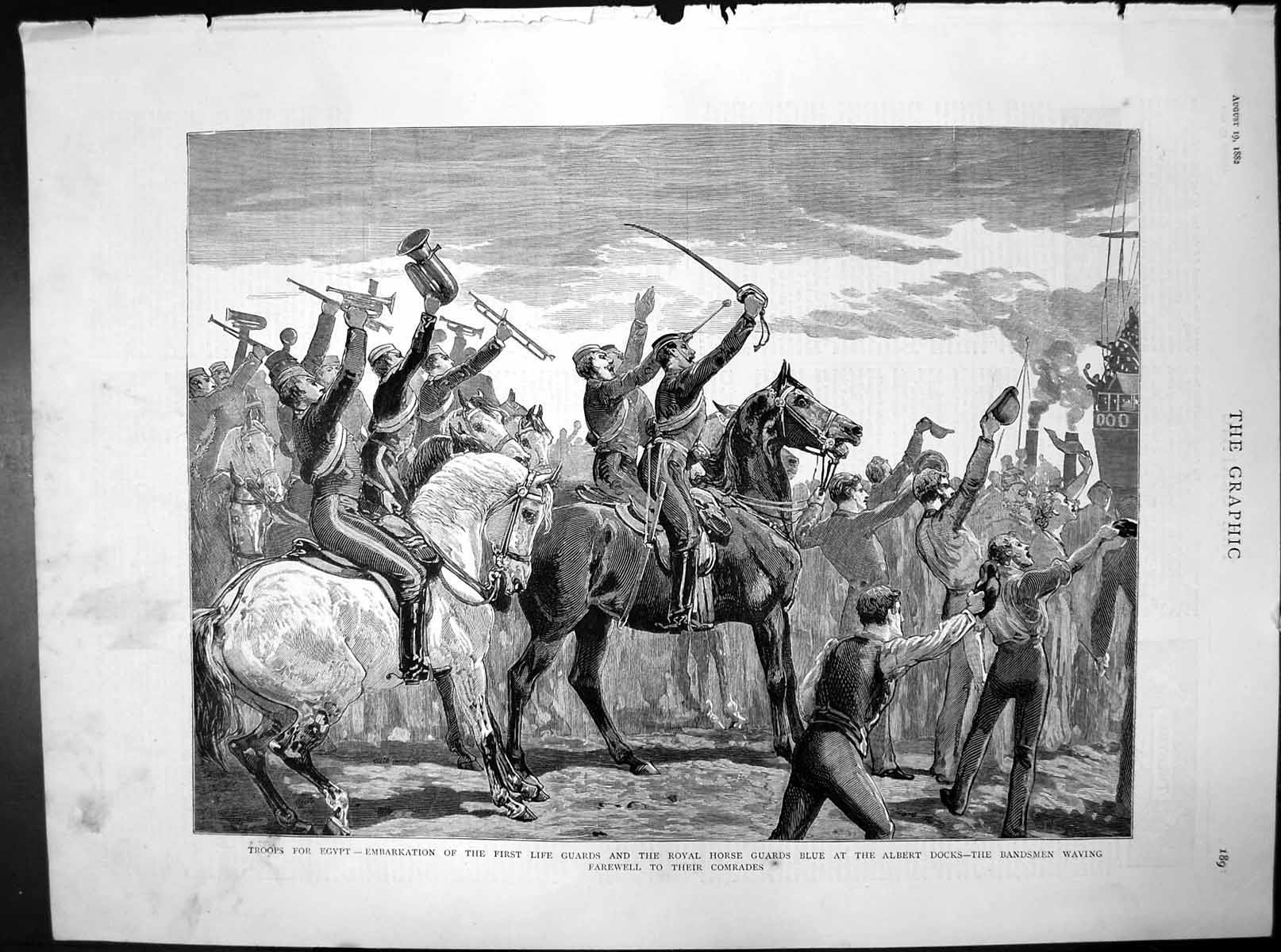 Print Troops Egypt Embarkation First Life Guards Royal Horse Albert Docks 1882