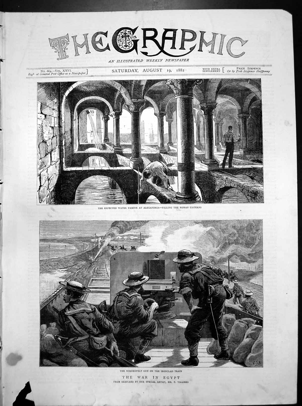 Old War Egypt Water Famine Alexandria Roman Cisterns Nordenfelt Gun 1882 19th