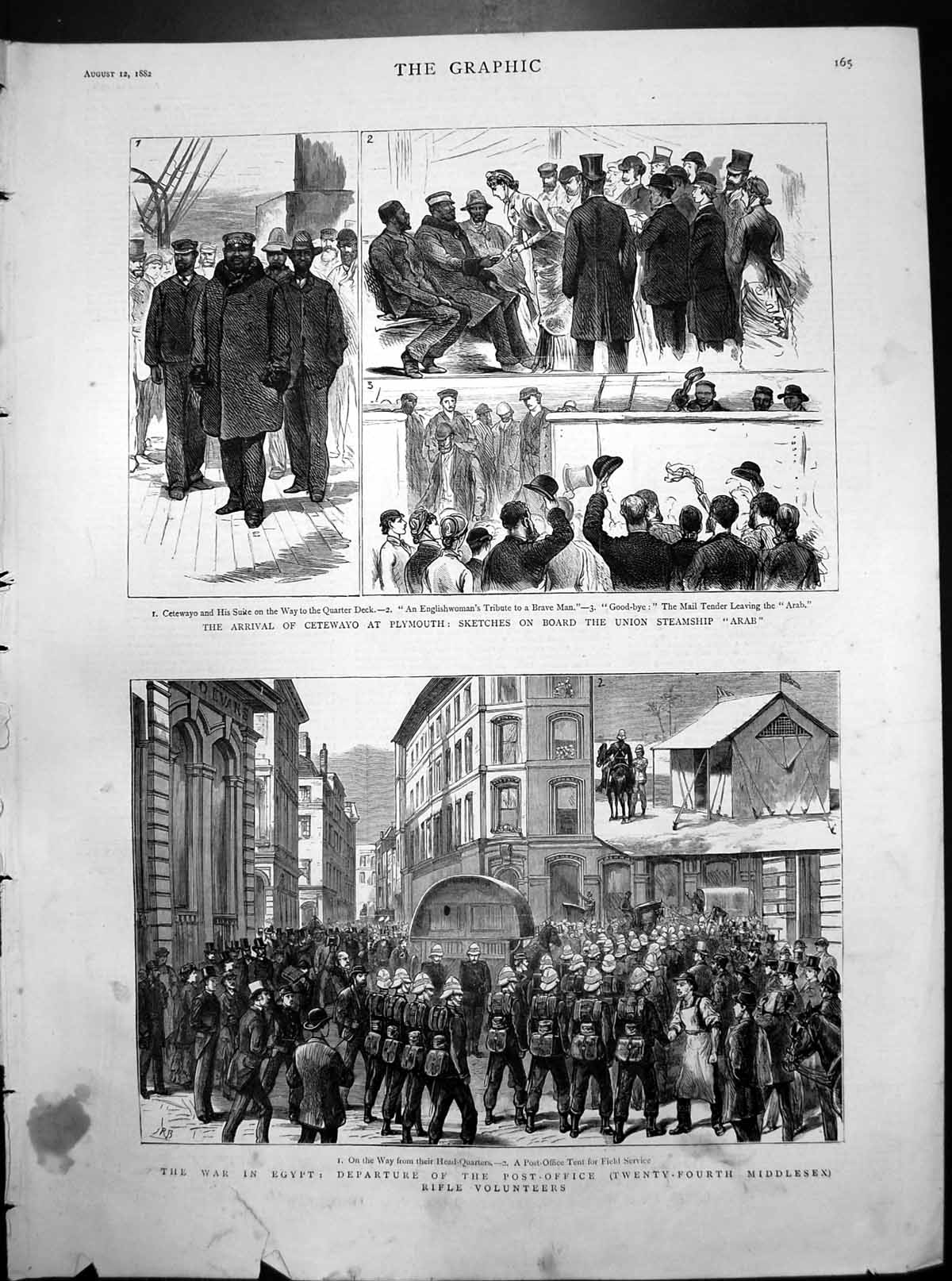 Antique Print War Egypt Post-Office Rifle Volunteers Cetewayo Plymouth 1882