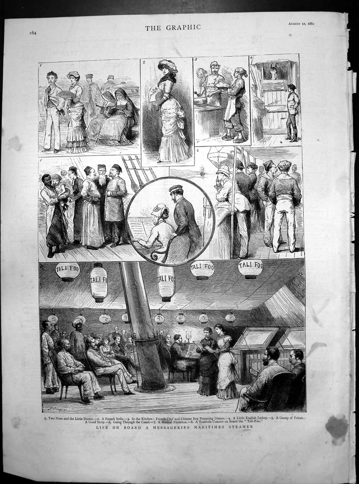 Old Life Board Messageries Maritimes Steamer Ladies Dresses Singing 1882 19th