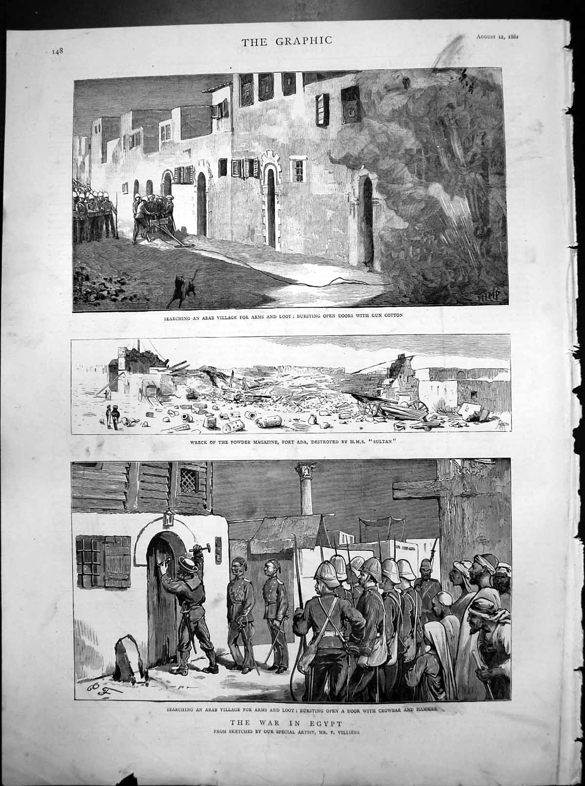 Old War Egypt Searching Arab Villages Arms Loot Fort Ada Destroyed 1882 19th