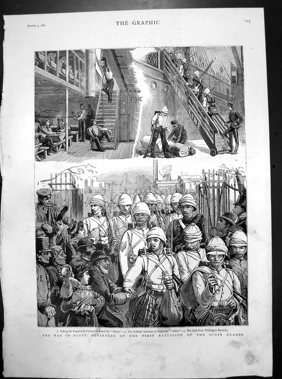 Old War Egypt Departure First Battalion Scots Guards Kilts Orient 1882 19th