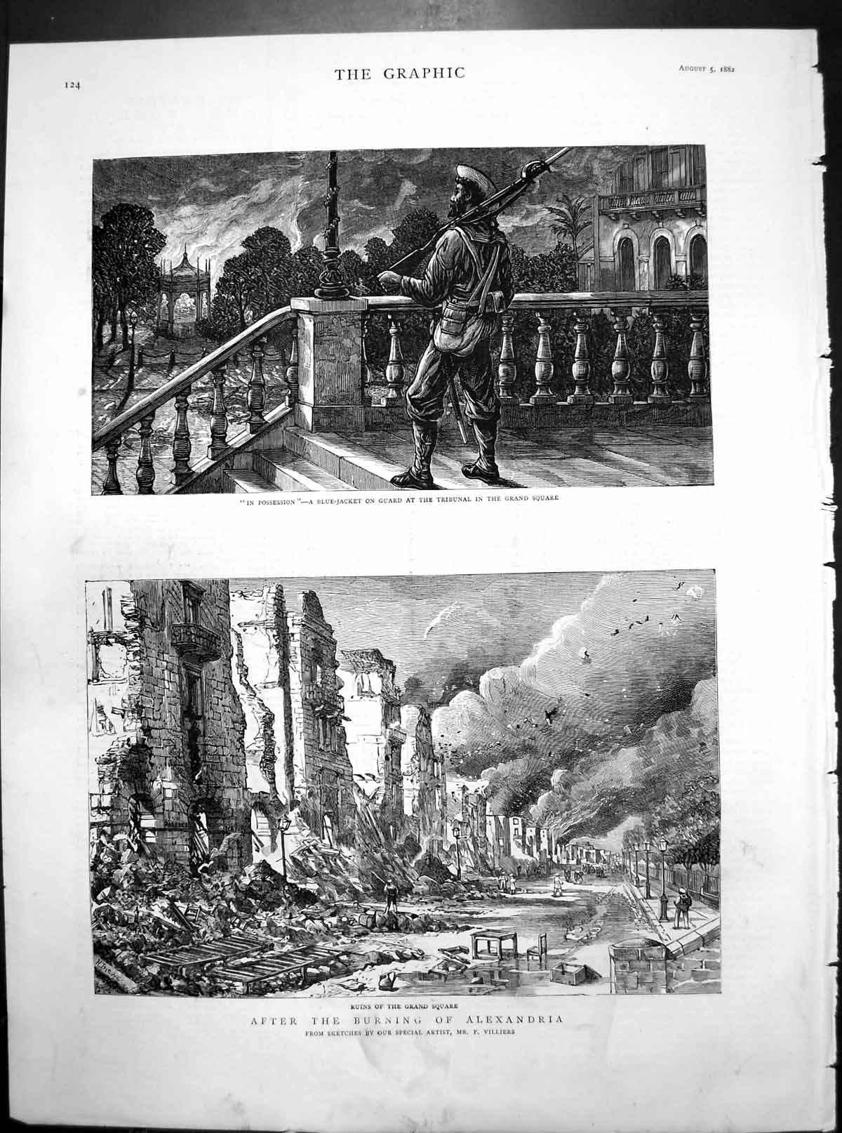 Old After Burning Alexandria Ruins Grand Square Blue-Jacket Guard 1882 19th