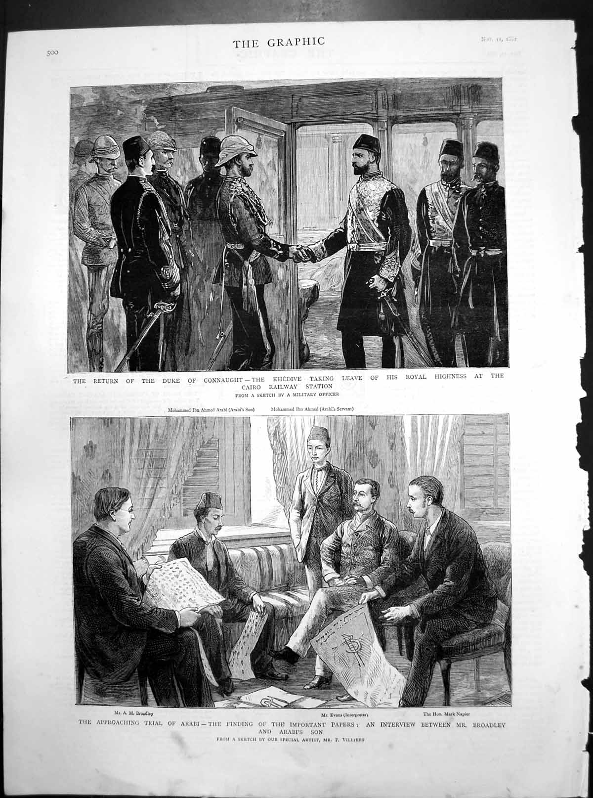 Old Return Duke Connaught Approaching Trial Arabi Finding Papers 1882 Victorian