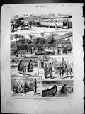 Old Print Scenes Batavia Java Tram Car Native Cart Hawking Grasses Fishing 1882