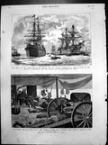 Antique Print Return Troops Egypt City Paris Portsmouth Ironclad Train 1882