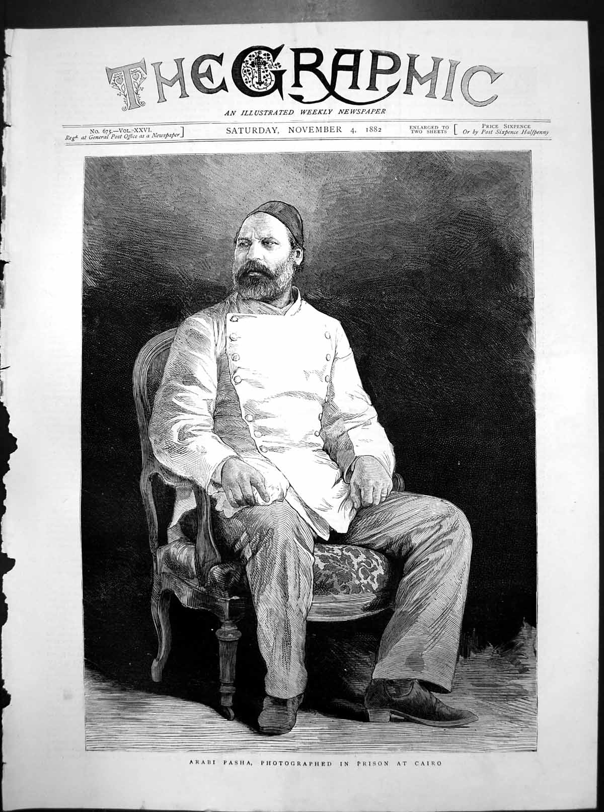 Old Arabi Pasha Photograph Prison Cairo Etching Frontispiece Egypt 1882 19th
