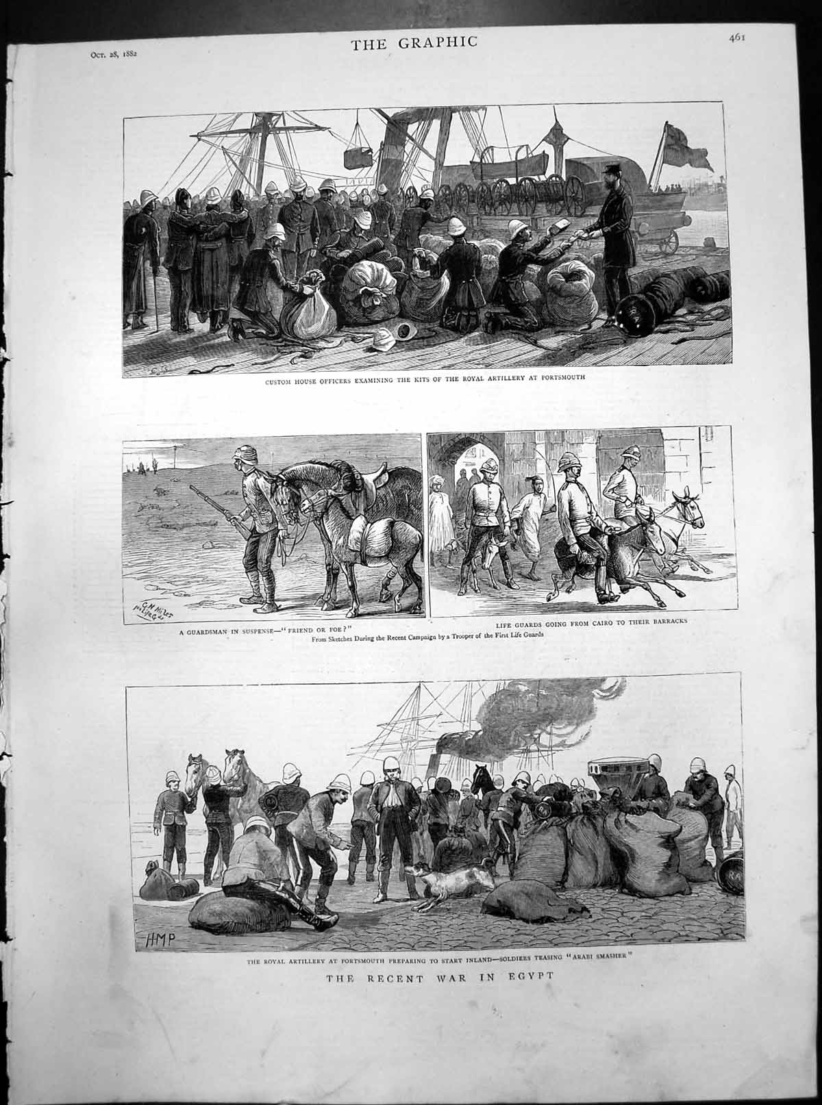 Antique Old Print Recent War Egypt Custom House Officers Royal Artillery 1882