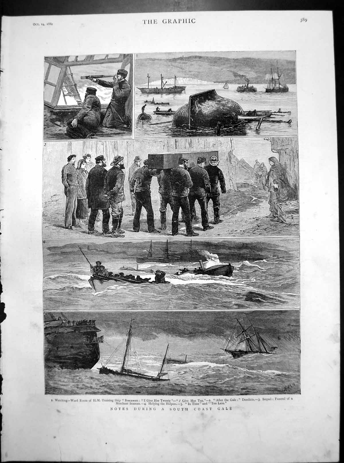 Old South Coast Gale HM Training Ship Boscawen Derelicts Funeral 1882 Victorian