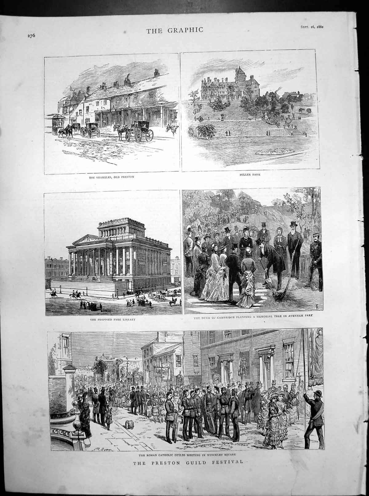 Old Print Preston Guild Festival Shambles Miller Park Propsed Free Library 1882