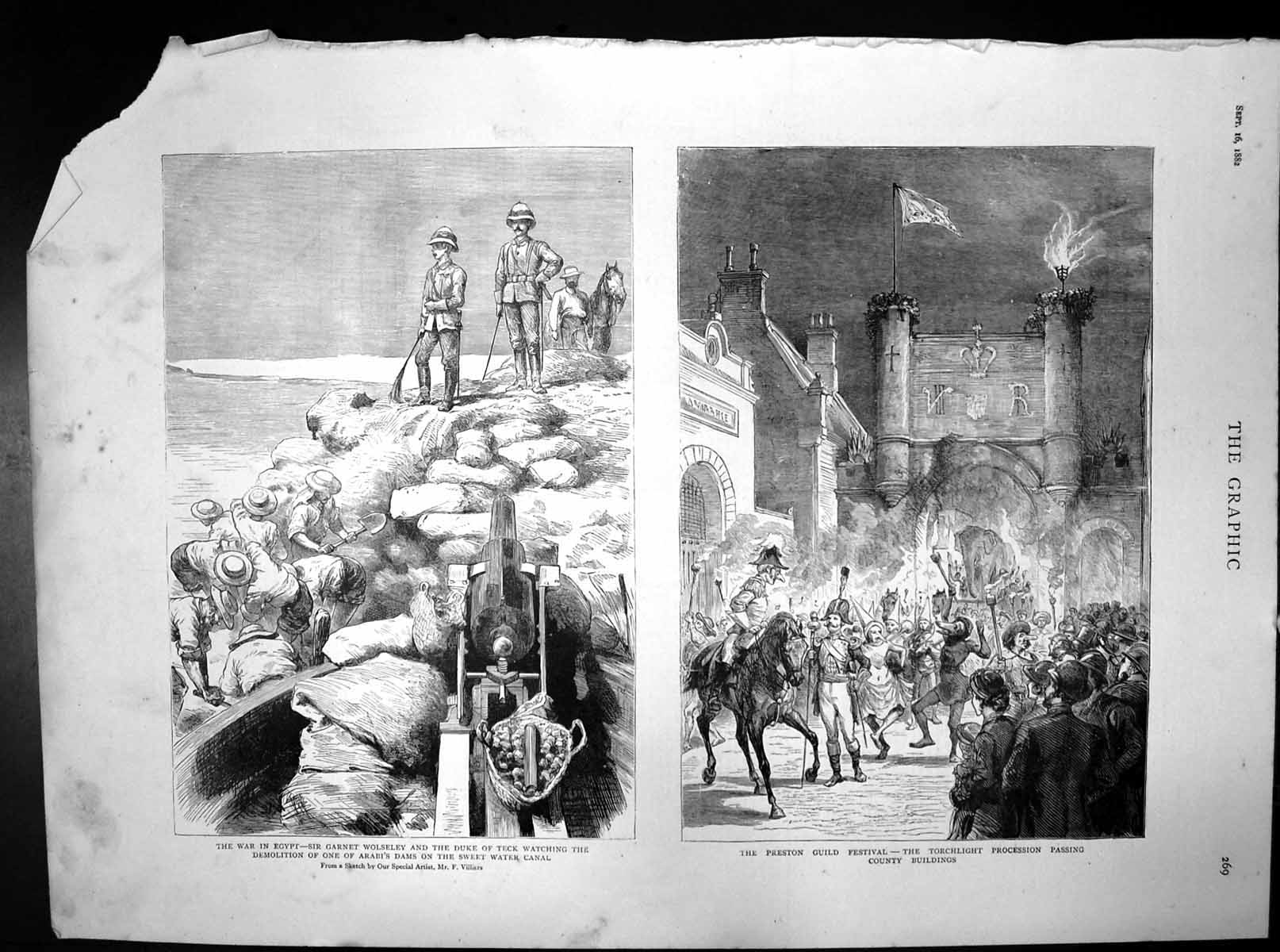 Print War Egypt Demolition Dam Preston Guild Festival Torchlight Parade 1882