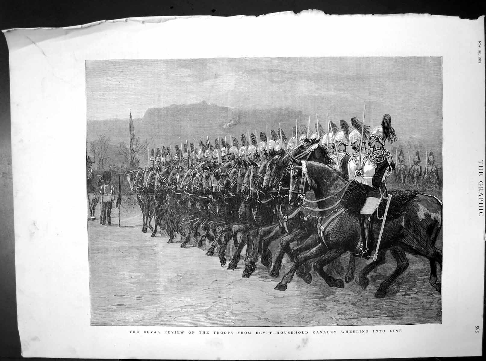Old Print Royal Review Troops Egypt HousehCavalry Wheeling Into Line 1882 19th