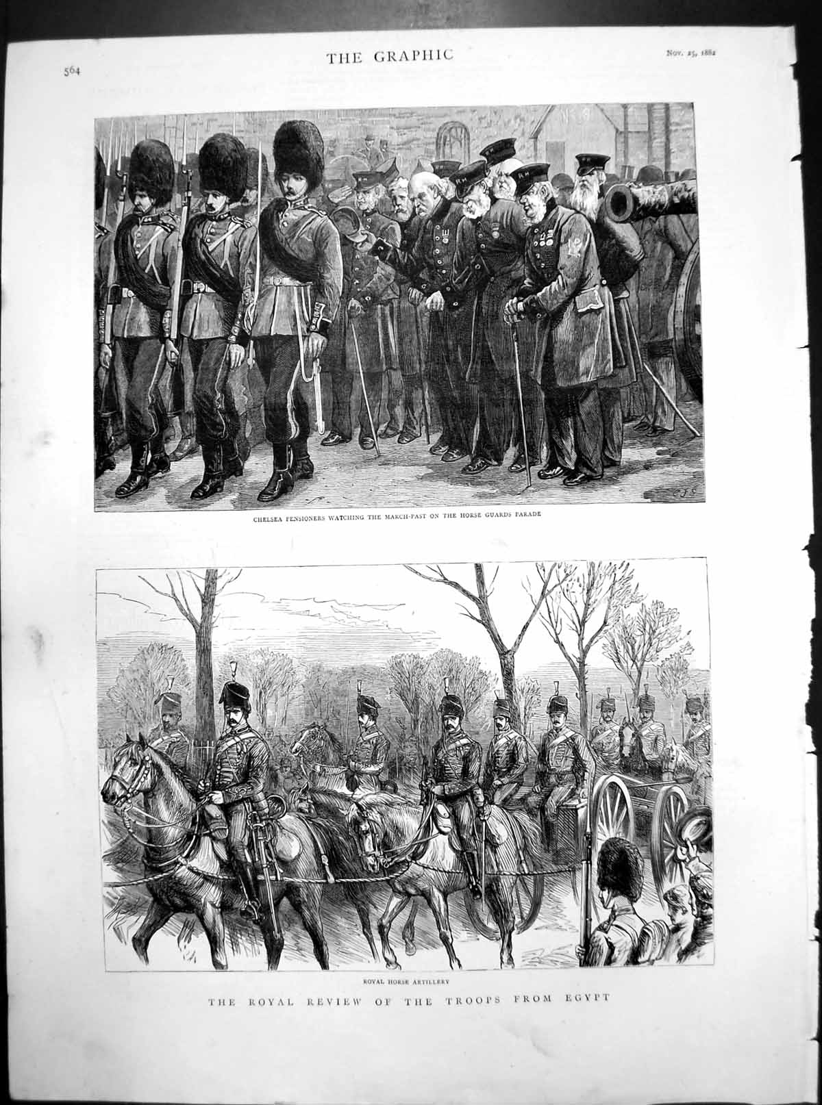 Old Royal Review Troops Egypt Chelsea Pensioners Horse Artillery 1882 Victorian