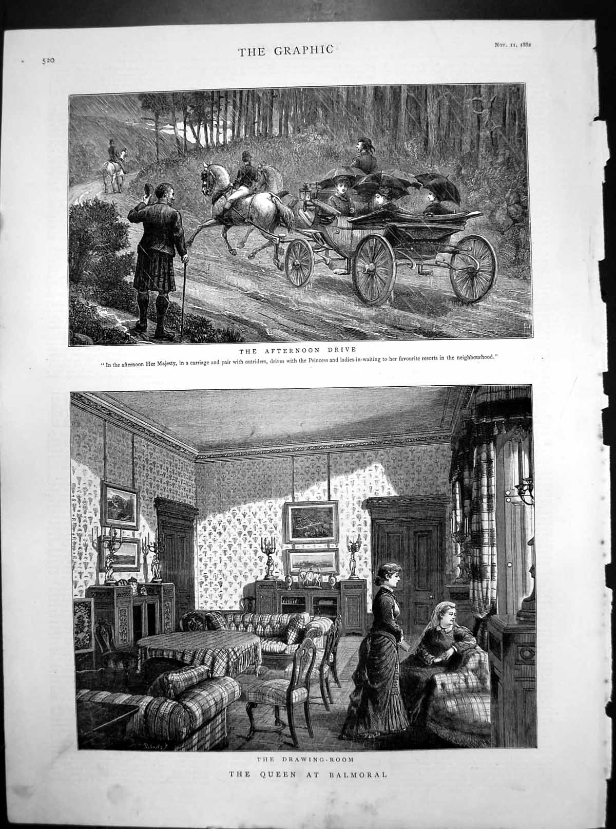 Old Queen Balmoral Afternoon Drive Parasols Drawing Room Tartan 1882 Victorian
