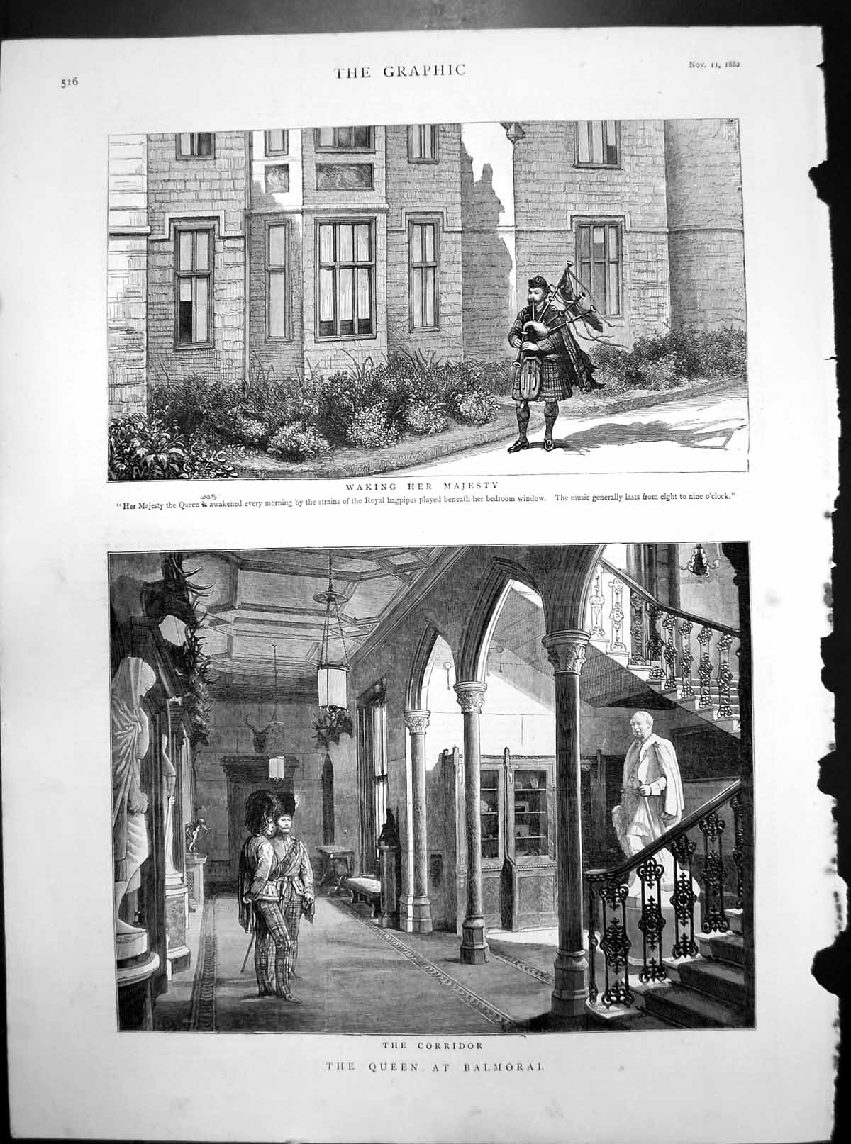 Old Queen Balmoral Waking Her Majesty Piper Corridor Stags Heads 1882 Victorian