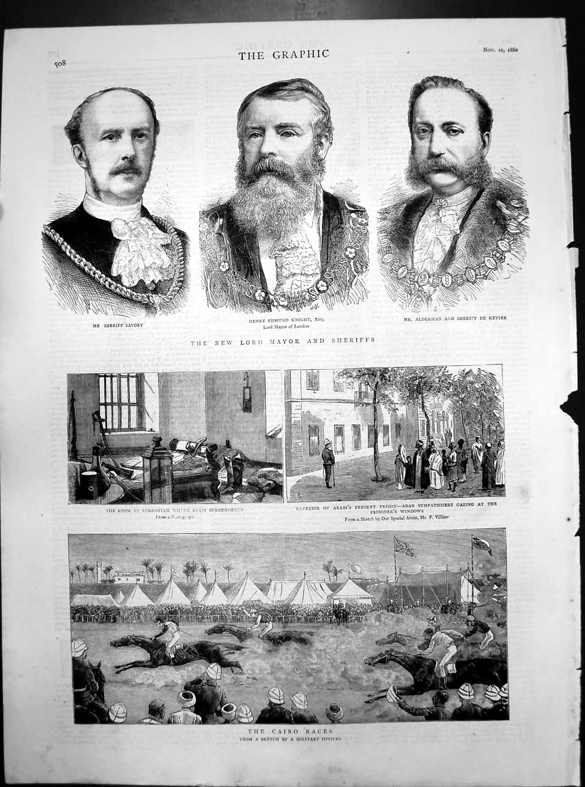 Old Print New Lord Mayor Sheriffs Savory Knight Alderman Cairo Races 1882 19th