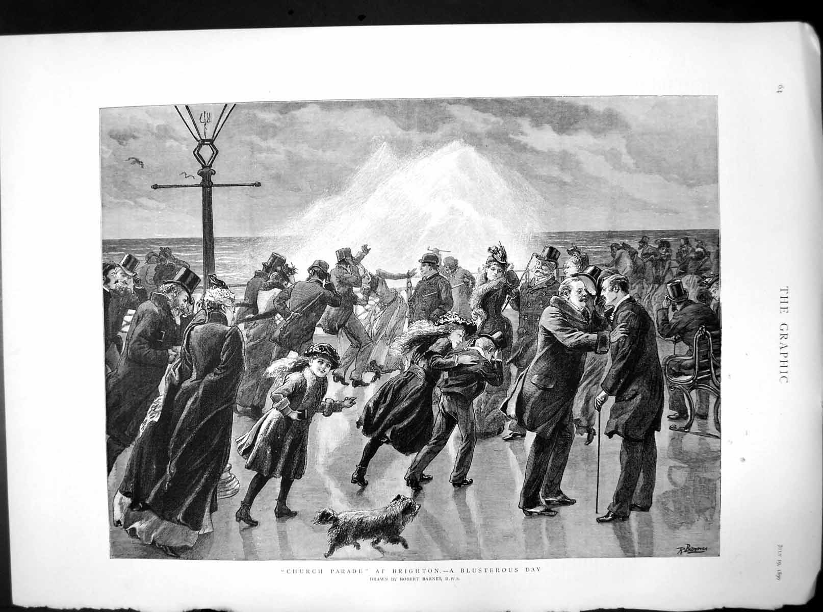 Old Church Parade Brighton Blustery Day Robert Barnes Sea Spray 1890 Victorian