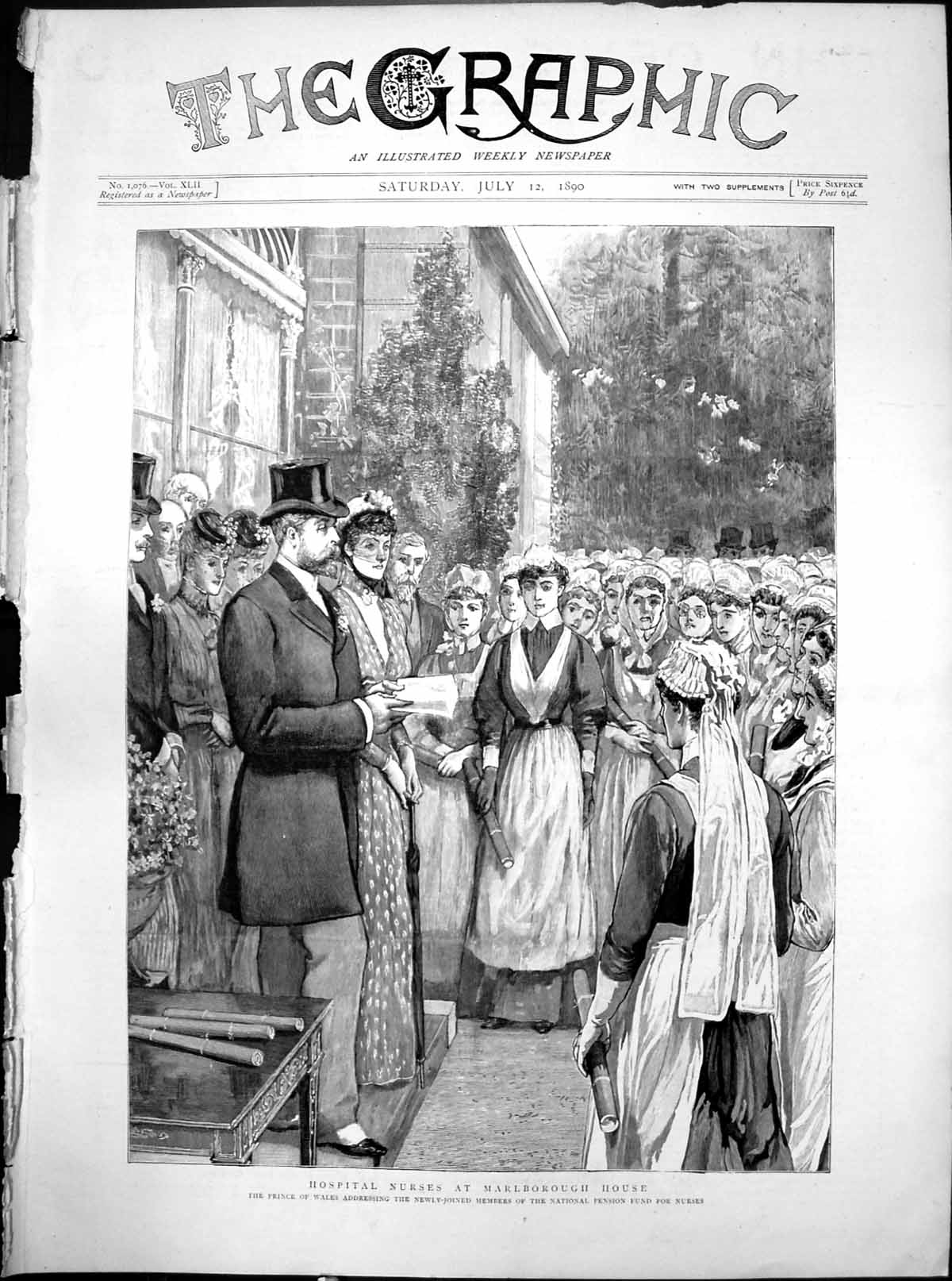 Old Print Prince Wales Addressing Hospital Nurses Marlborough House 1890 19th