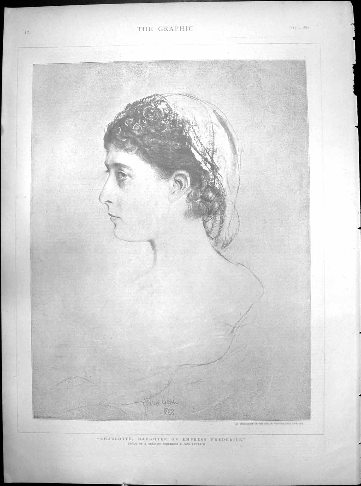 Old Charlotte Daughter Empress Frederick Study Head F Von Lenbach 18900 19th