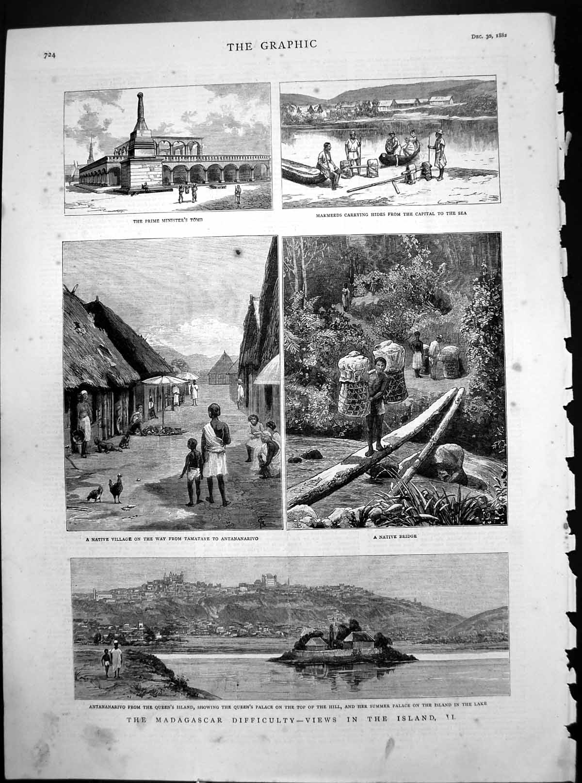 Old Madagascar Difficulty Views Island Native Village Antananarivo 1882 19th