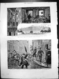 Old Print Fatal Fire Hampton Court Palace Disastrous Floods Germany 1882 19th
