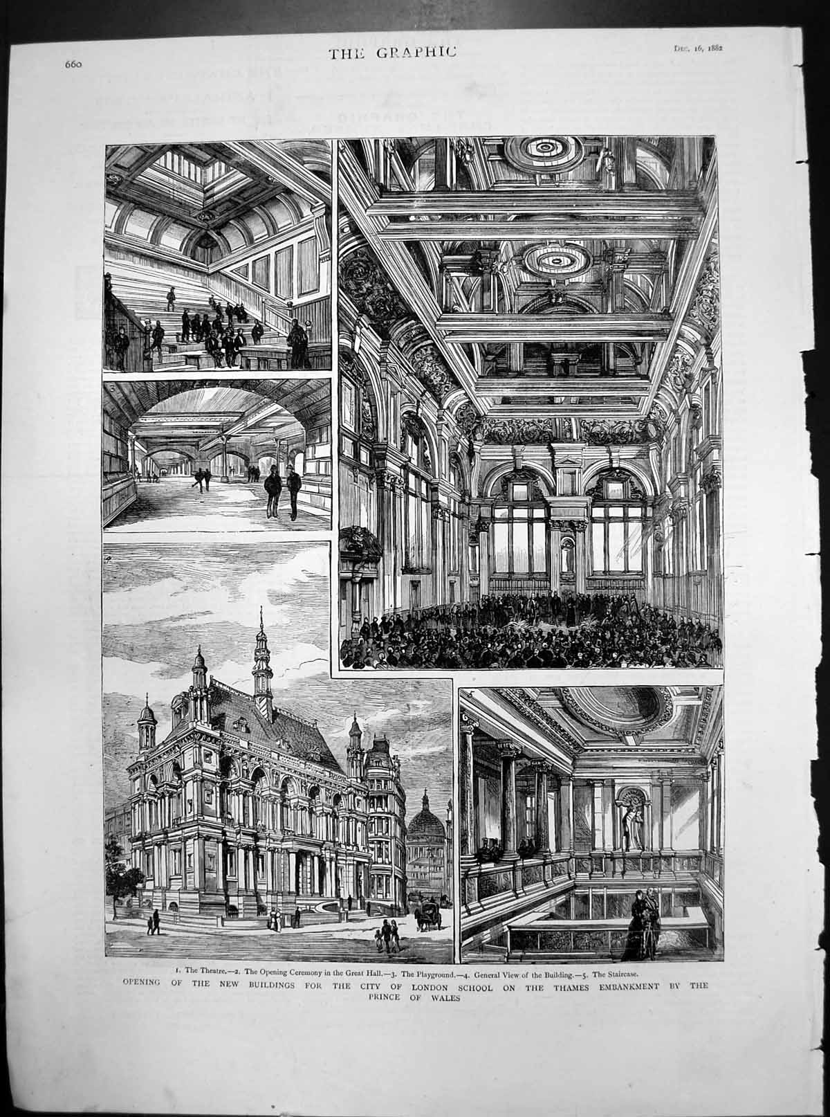 Old Opening New Buildings City London Schools Thames Embankment 1882 Victorian