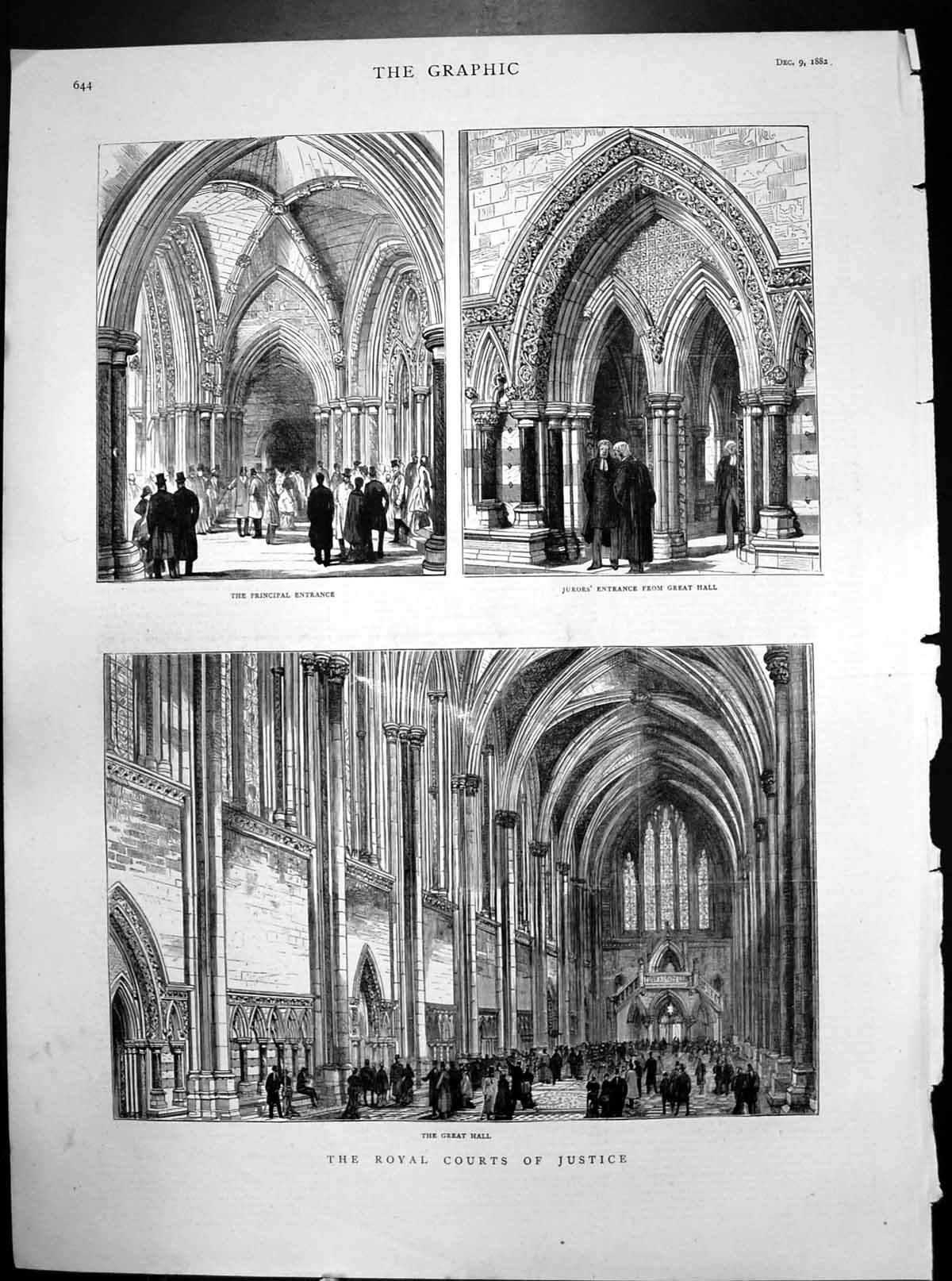 Old Print Royal Courts Justice Principal Entrance Juror'S Great Hall 1882 19th