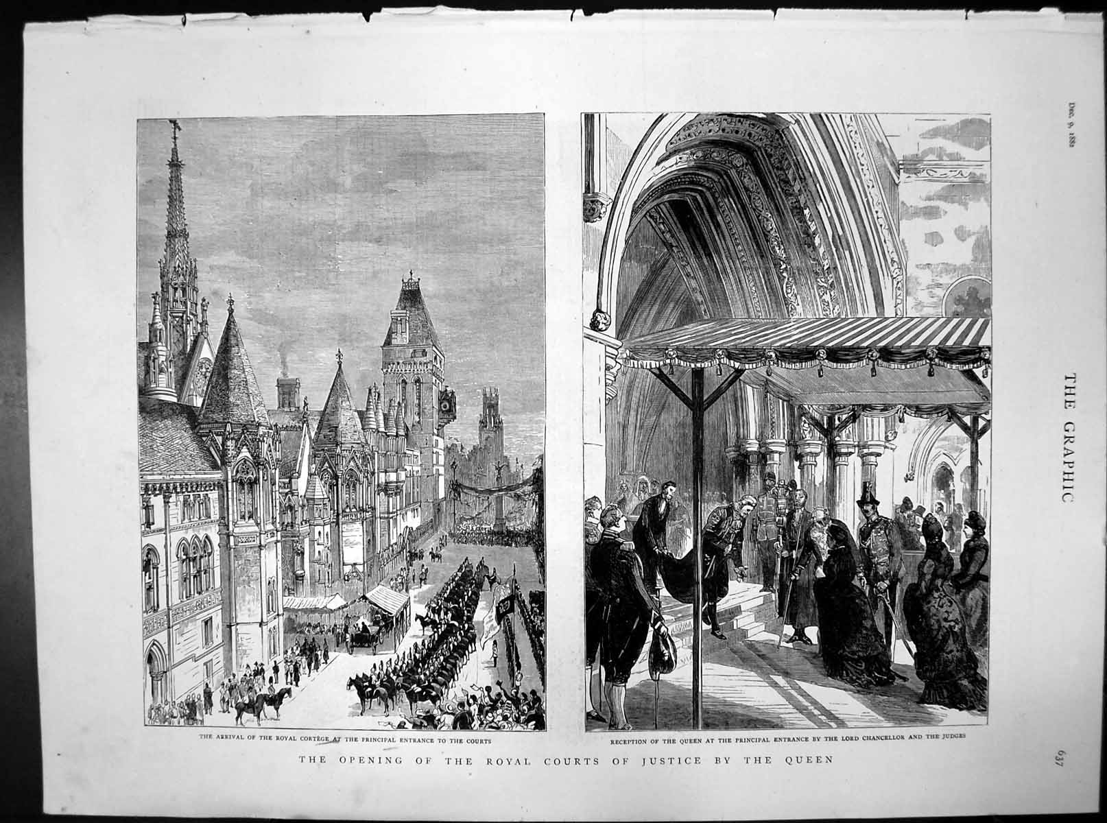 Old Opening Royal Courts Justice Queen Arrival Cortege Reception 1882 Victorian