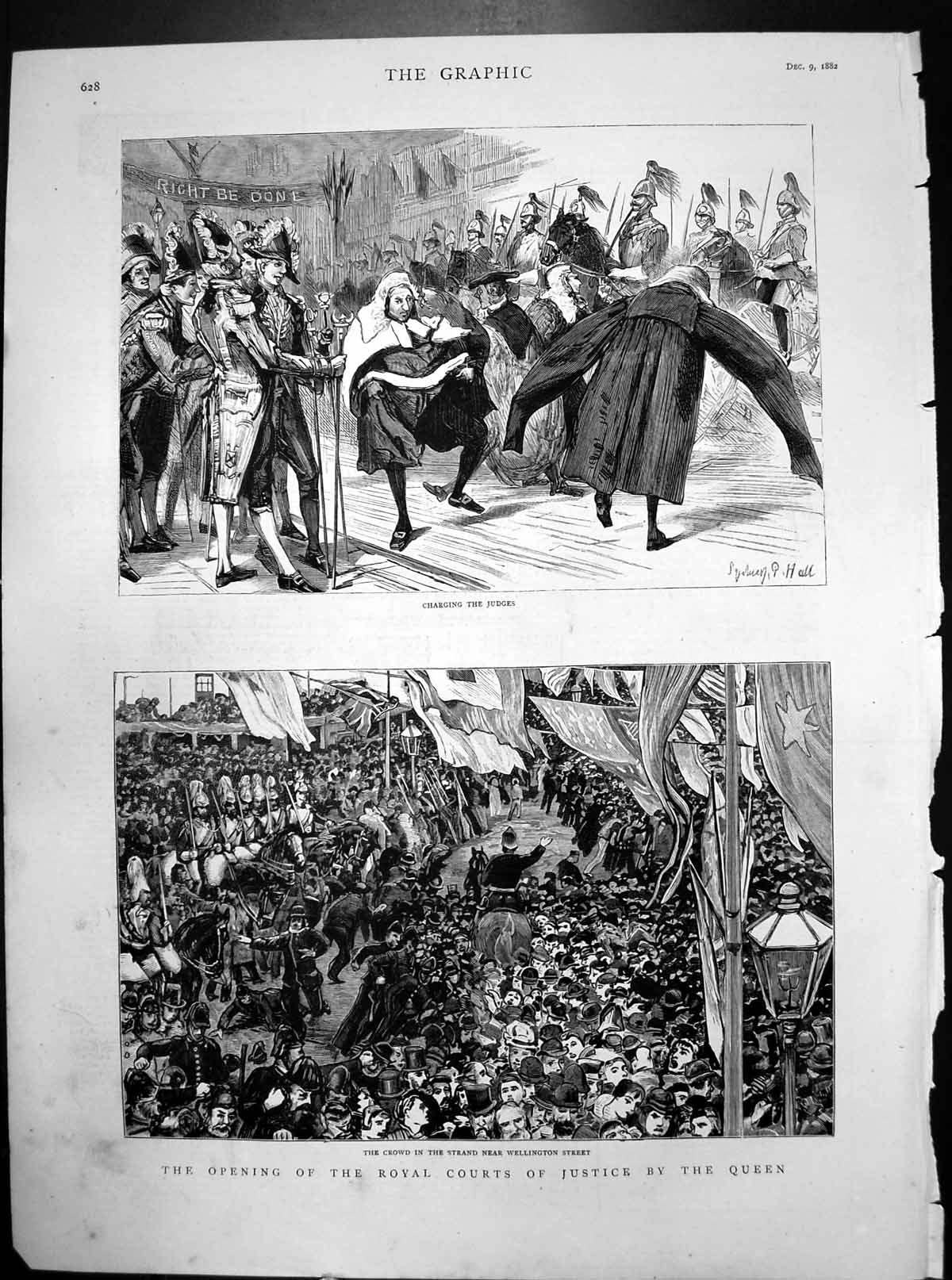 Old Opening Royal Courts Justice Charging Judges Crowd In Strand 1882 Victorian