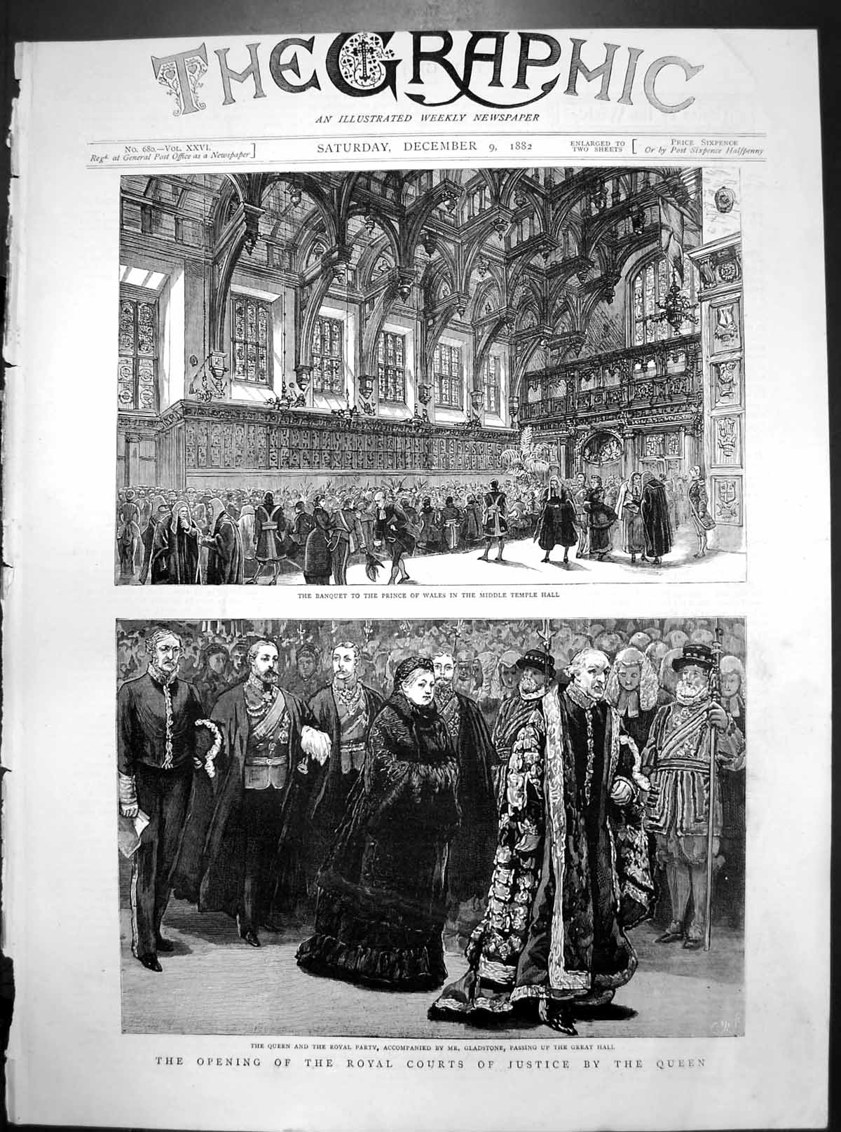 Old Open Royal Courts Justice Banquet Prince Wales Queen Gladstone 1882 19th