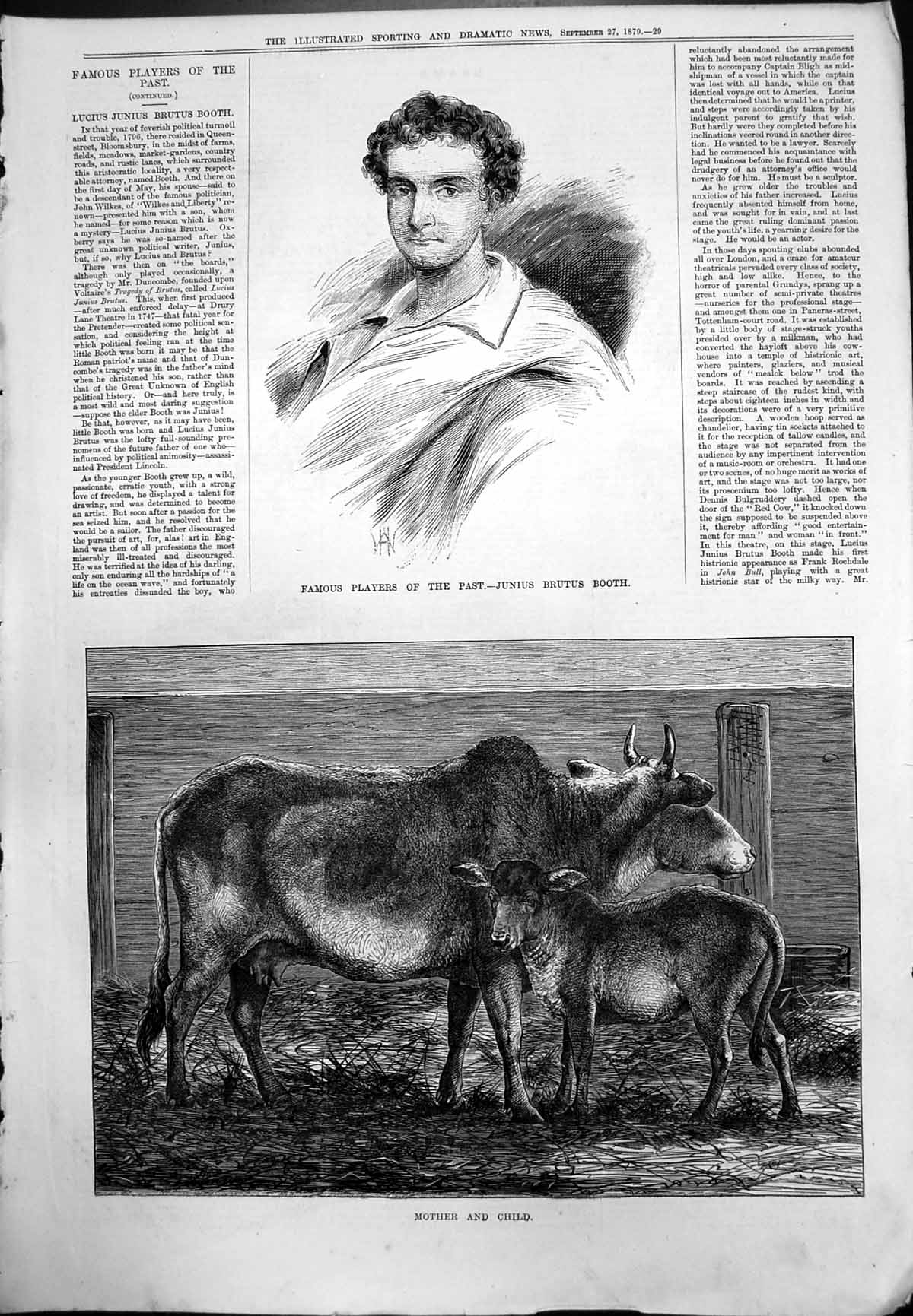 Old Famous Player Past Junius Brutus Booth Cow Calf Stall Straw 1879 Victorian