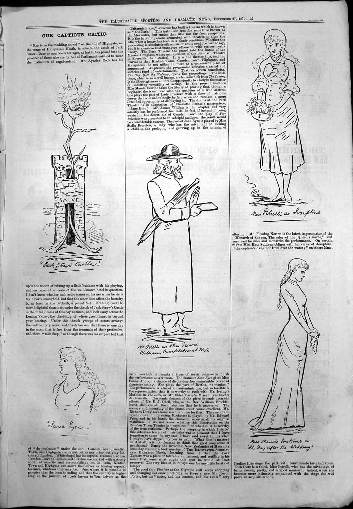 Old Print Captious Critic Jack Straw'S Castle Jane Eyre Mr Odell Josephine 1879