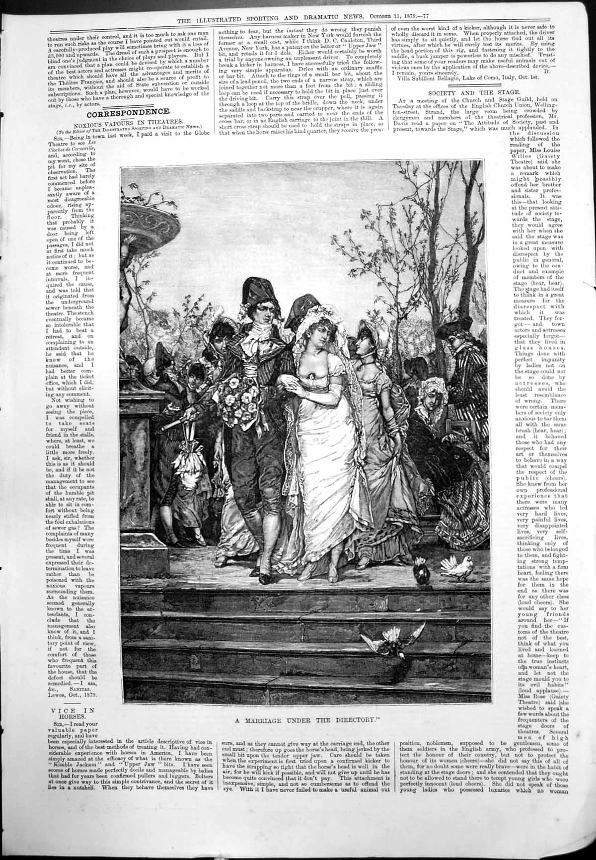 Old Marriage Under Directory Statue Steps Wellwishers Bride Groom 1879 19th