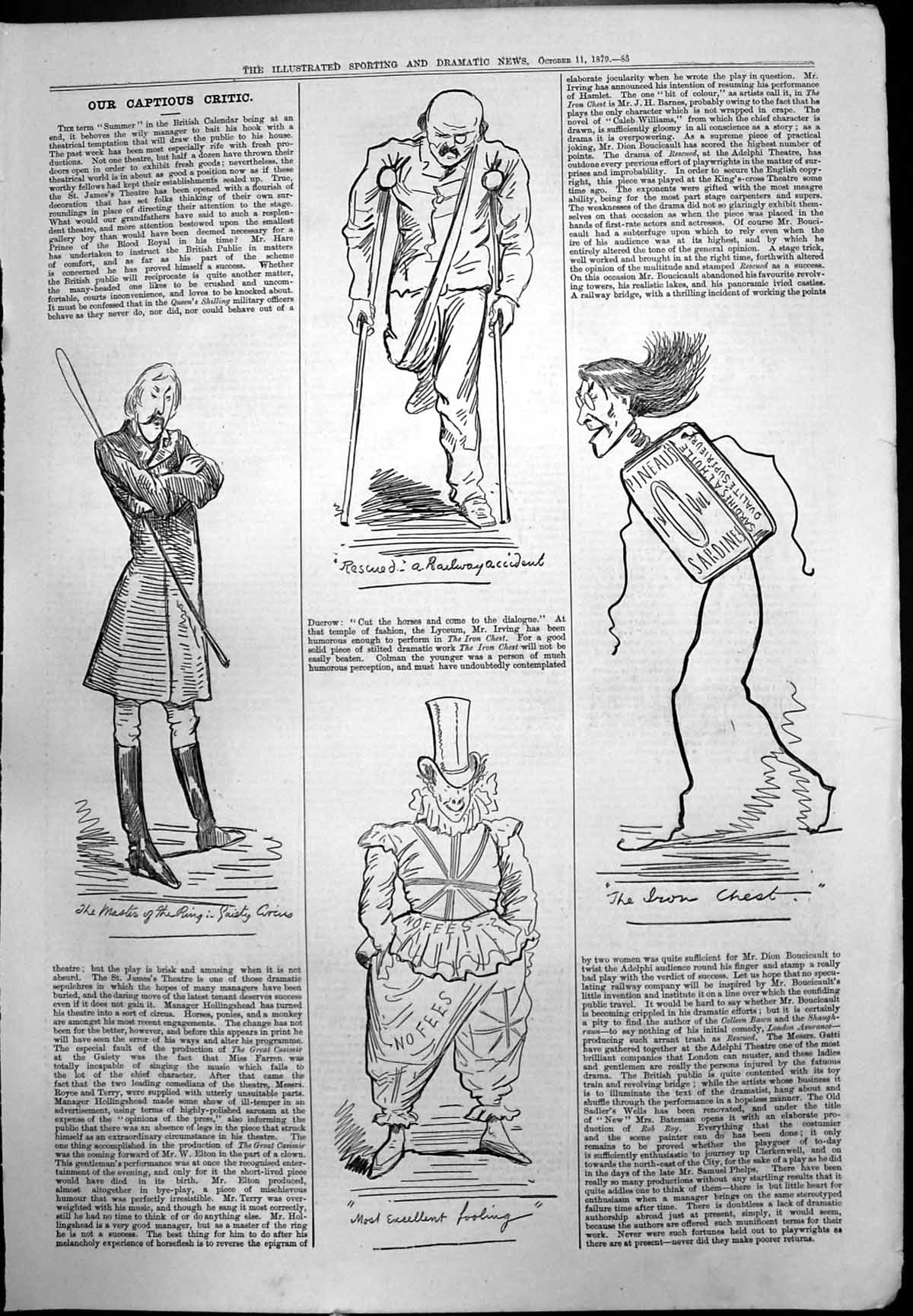 Old Captious Critic Gaiety Circus Railway Accident Iron Chest Fool 1879 19th