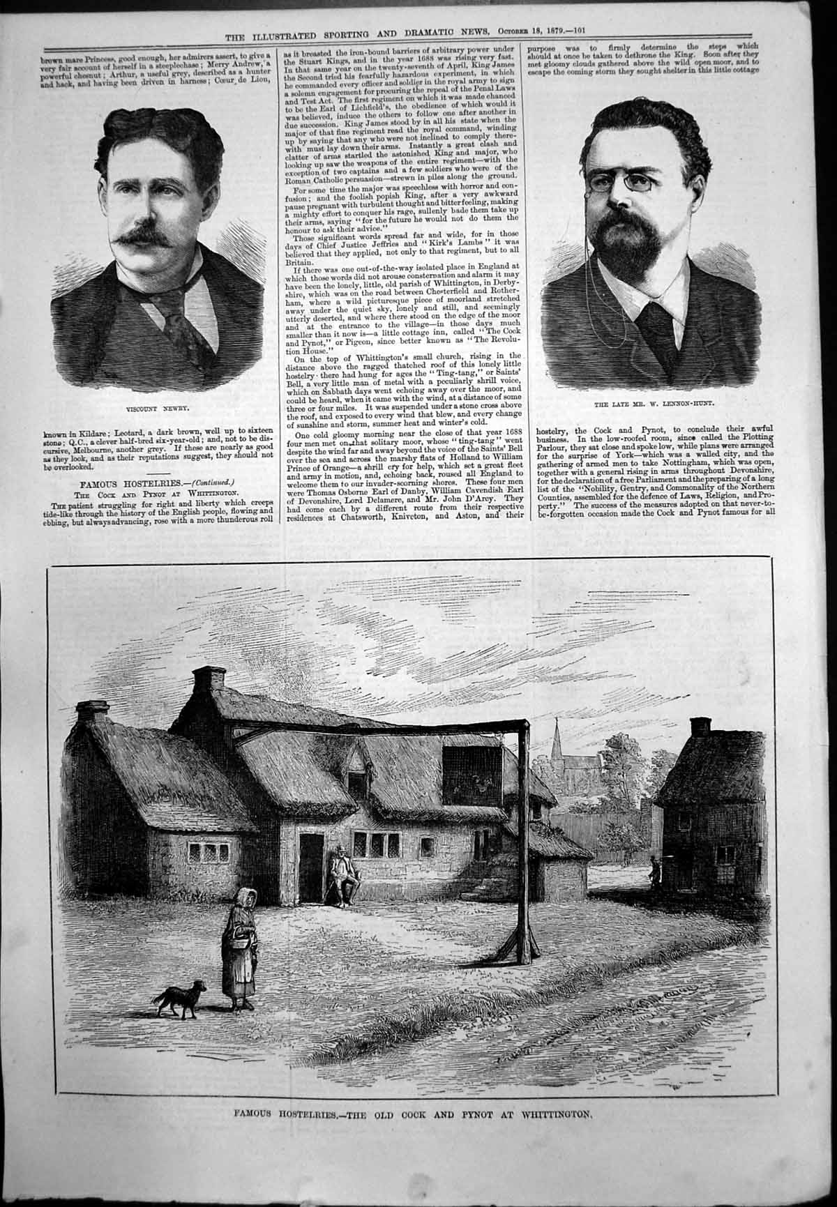 Old Print Portrait Viscount Newby Lennon-Hunt Cock Pynot Whittington 1879 19th